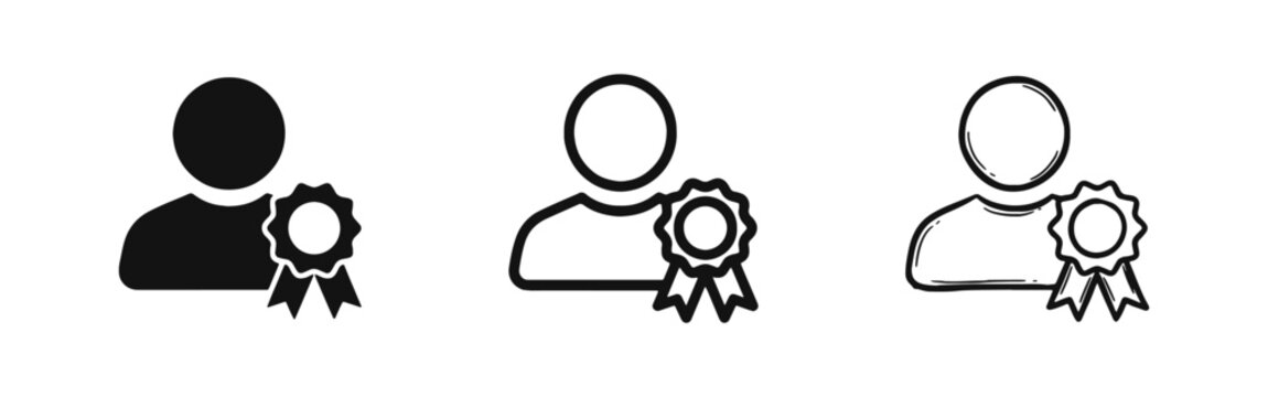Certified Professional Icon with Person and Award Ribbon in Three Styles