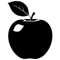 Obraz premium Black and white apple with leaf illustration isolated on transparent background, Vector
