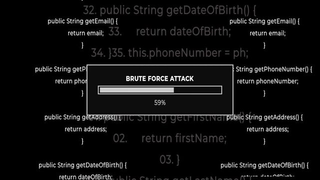 Brute force attack on computer system with progress bar cyber attack hacking