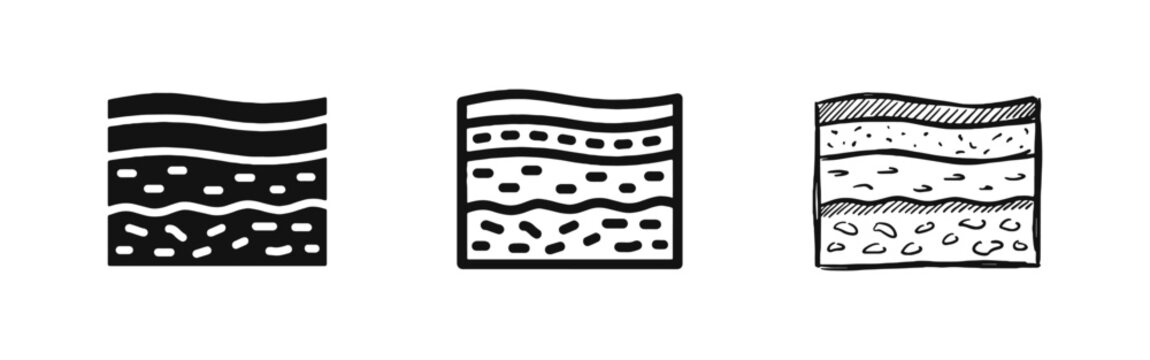 Geological Soil Layers or Skin Cross Section Icons Set