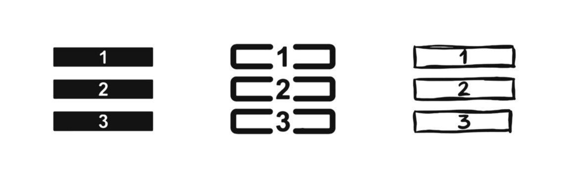Numbered List and Steps Icons Set 1 2 3