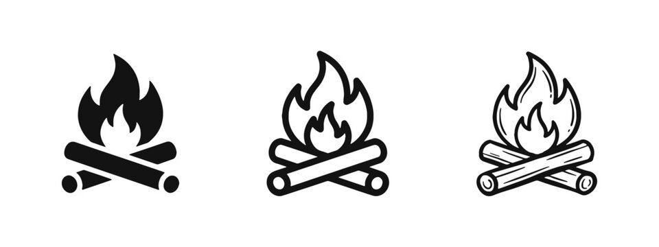 Campfire and Bonfire Icons Set for Outdoor Camping and Adventure