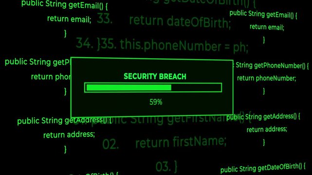 Security Breach Alert on Coding Screen data breach system hack network attack malware attack