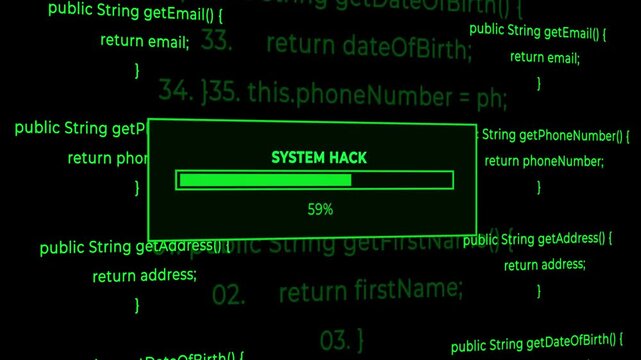 System Hack Progress on Coding Background data breach security breach network attack malware attack