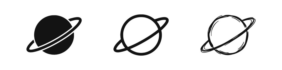 Saturn Planet Icons Set Representing Space Exploration and Astronomy © drawing lines