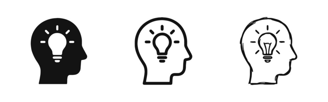 Creative Idea and Brainstorming Concept Icons in Solid Outline and Hand Drawn Styles