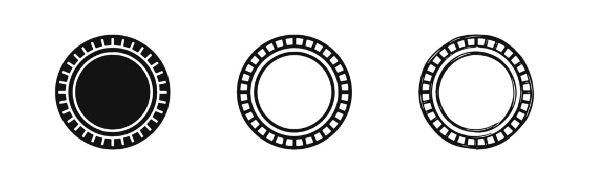 Camera Lens and Circular Dial Icons in Solid Outline and Hand Drawn Styles