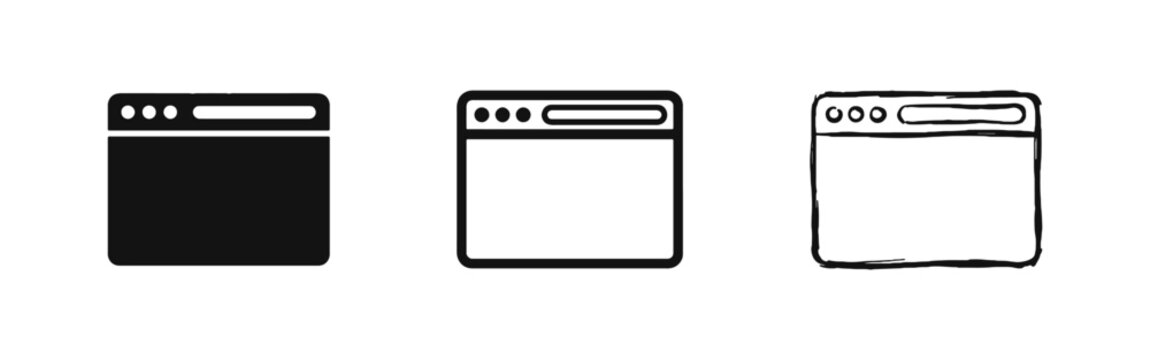 Web Browser Window Interface Icon Set in Solid Outline and Sketch Style