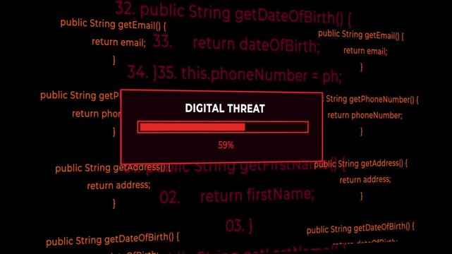 Digital threat loading progress on coding background screen cyber attack