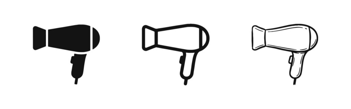 Hair Dryer Icon Set - Beauty Salon and Personal Care Appliance Symbols