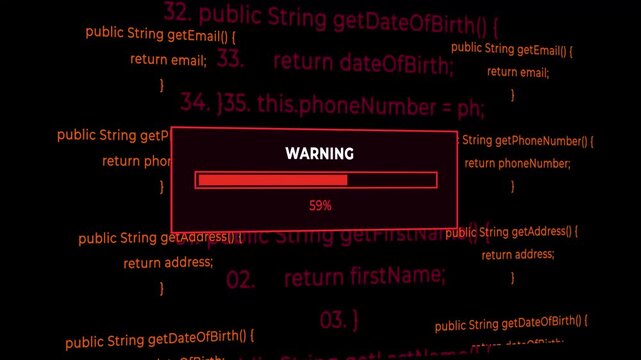 Warning loading progress on computer code background screen cyber threat