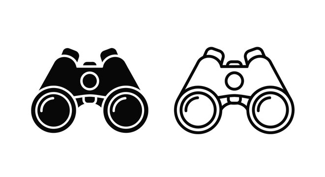 Binoculars icon set black and white silhouette