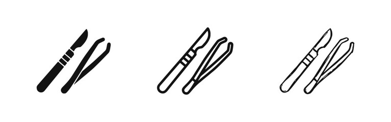 Obraz premium Medical Surgical Tools Icon Set Scalpel and Tweezers Equipment