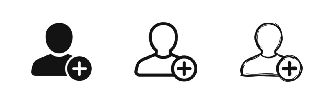Add New User Profile Icon Set in Solid Line and Hand Drawn Styles