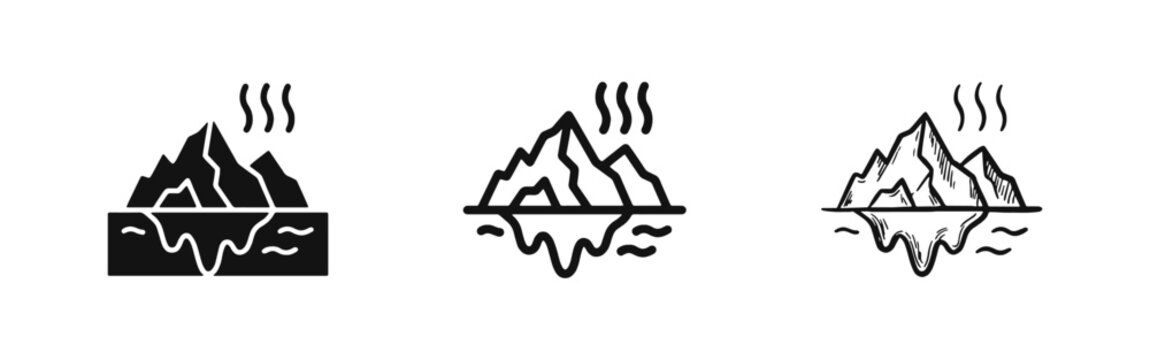 Iceberg Icon Set Showing Tip and Underwater Base Symbolizing Hidden Risk