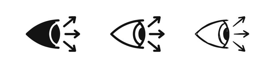 Naklejka premium Vision and Strategic Focus Icon Set Featuring Eye with Outward Directional Arrows