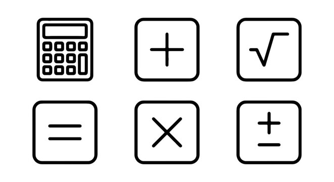 Mathematics, calculator icons, math symbols, vector set
