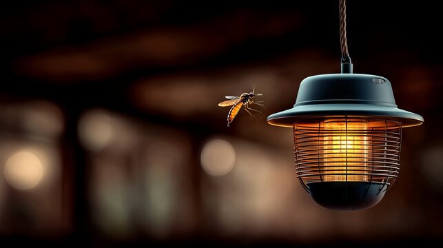 Electric Mosquito Zapper Unit with Flying Insect Under Soft Glow Light