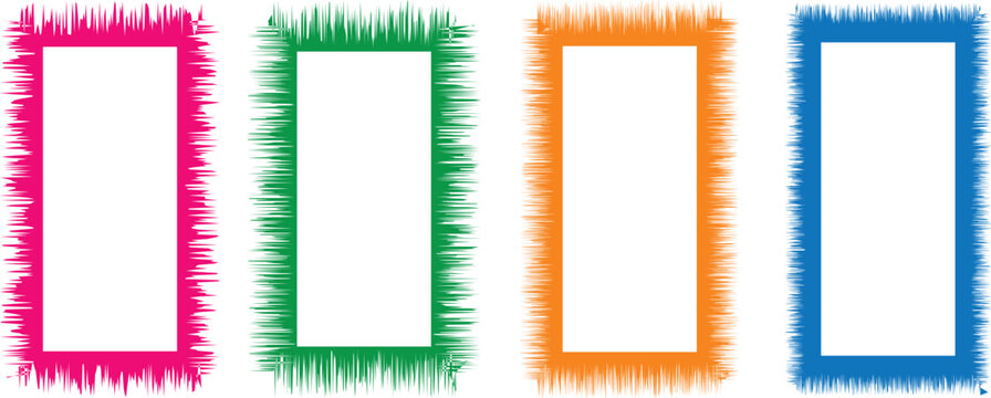 Colorful rectangular frames with brush stroke borders in pink green orange and blue for graphic design and decoration purposes  isolated on white background
