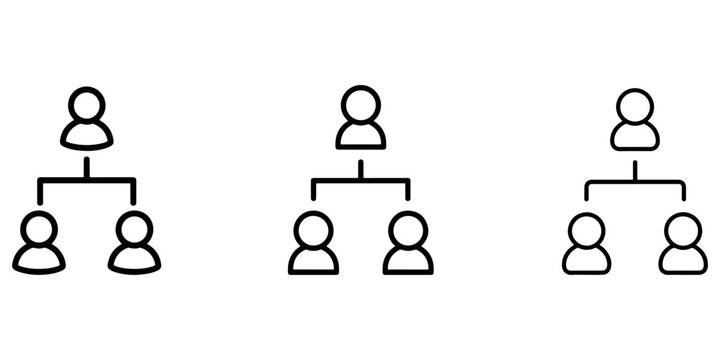 Organization chart icons set featuring simple linear person structures representing business management hierarchy corporate networking staff team overview.