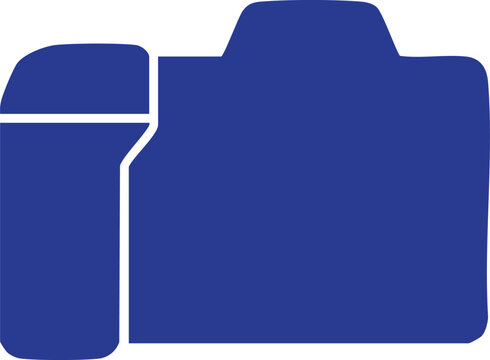 Blue of a camera with lens and flash attachment symbol