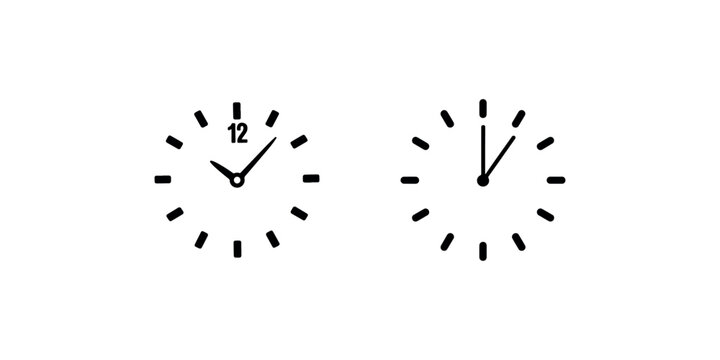 Analog clock face element collection with hour markers and hands showing time for deadline awareness and schedule coordination in modern minimalist style.