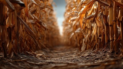 Fototapeta premium Cluster of Corn Stalks Still Rooted in Soil Forming Natural Landscape