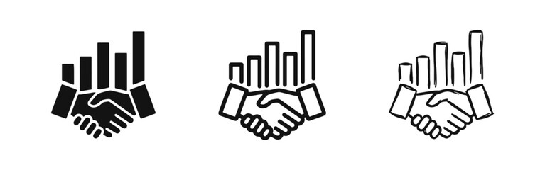 Obraz premium Business Partnership Handshake with Bar Graph Icons in Solid Outline and Sketch Styles