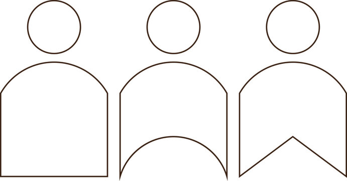 Three black and white outline figures standing side by side people