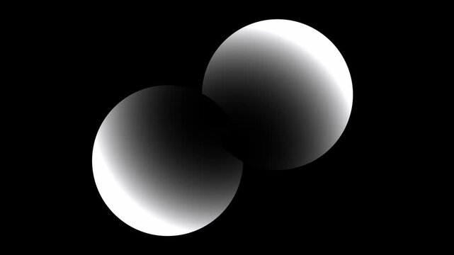 Minimal abstract spheres overlap on black background, smooth gradient shapes modern 3D motion