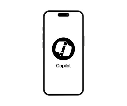 Microsoft Copilot logo displayed on smartphone screen mockup, modern mobile app presentation in editable SVG vector format with clean interface and transparent background.