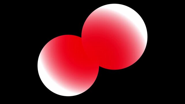 Abstract composition of two overlapping red and white gradient spheres on a solid black background