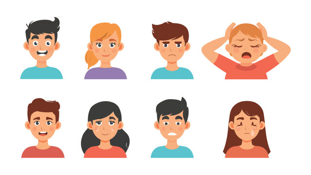 Expression of Emotions: a collage showcasing a spectrum of human emotion, from elation to sorrow, expressed through diverse faces and moods. 