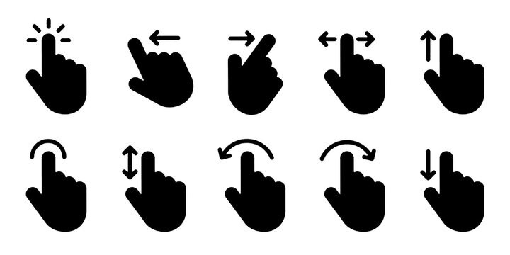 Hand finger gesture icon set, slide up down left right finger signs, swipe symbol &ndash; vector