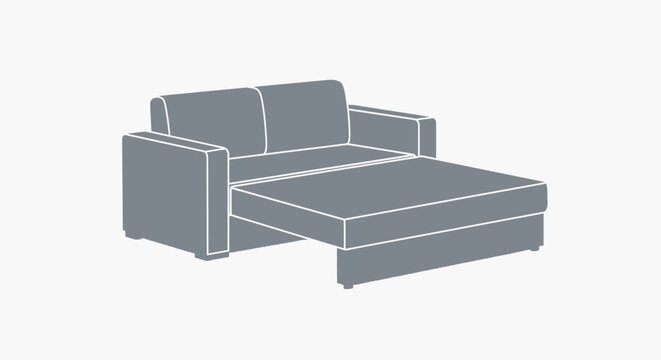 Sofa bed outline, modern furniture, convertible couch, chaise lounge extension