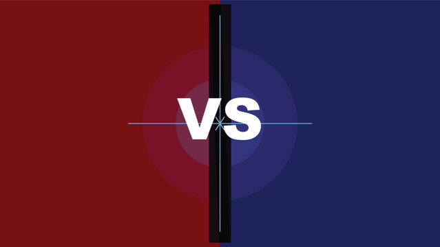 Versus screen background with VS text, red and blue split competition layout, battle confrontation vector for sports and gaming