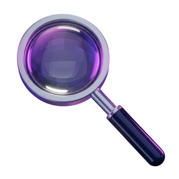 A detailed pixel art magnifying glass icon with a dark purple lens and a simple handle for games and digital interfaces on a web site