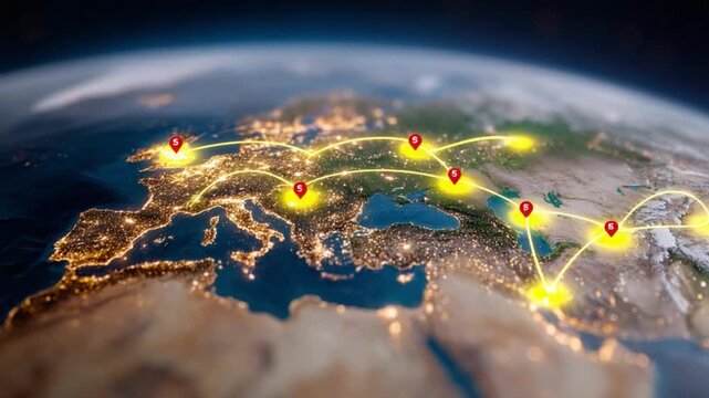 Global Connection Network: A high-angle shot illuminates a sprawling city, symbolizing innovation and connectivity in a world of expanding tech.