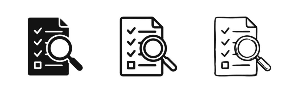 Checklist Document with Magnifying Glass Icon for Business Audit, Inspection, and Data Review