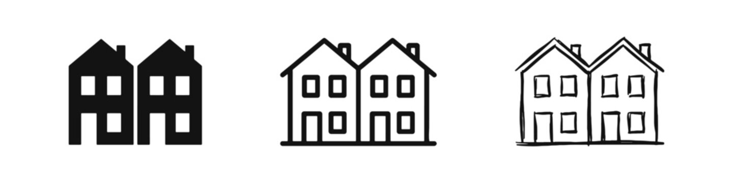Residential Houses Neighborhood Real Estate Icons Set