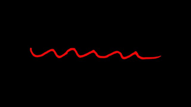 Animated hand drawn red squiggle line on black background for minimalist doodle art projects whiteboard animations and creative video underlines or transitions.
