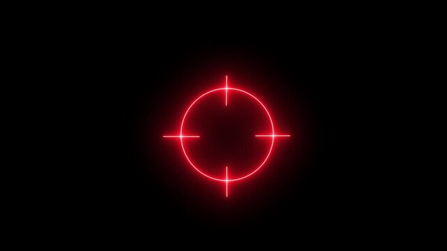 Target, focus, indicator icon. sniper gun goal target symbol icon . Technology radar display with target in sight in center icon animation.neon icon 4k video .