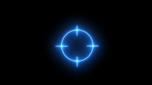 Target, focus, indicator icon. sniper gun goal target symbol icon . Technology radar display with target in sight in center icon animation.neon icon 4k video .