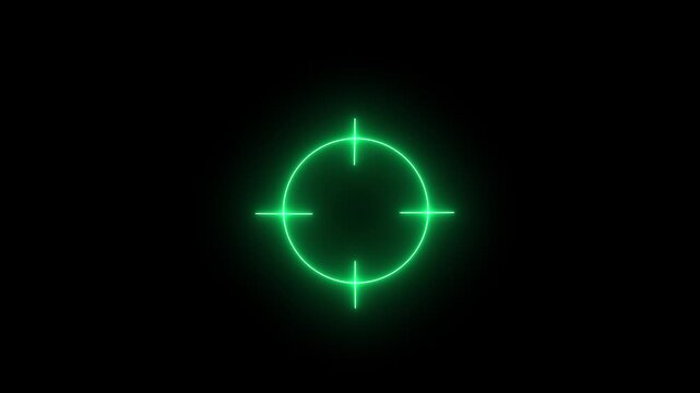 Target, focus, indicator icon. sniper gun goal target symbol icon . Technology radar display with target in sight in center icon animation.neon icon 4k video .