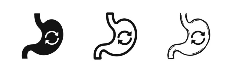 Fototapeta premium Stomach Digestion Icons, Metabolism and Human Gastric System Symbols