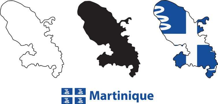 Martinique island outline silhouette and flag on white background vector illustration