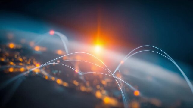 Global Connection Network: A digital network connecting earth, symbolizing global communication, technology, and the interconnectedness of the modern world.