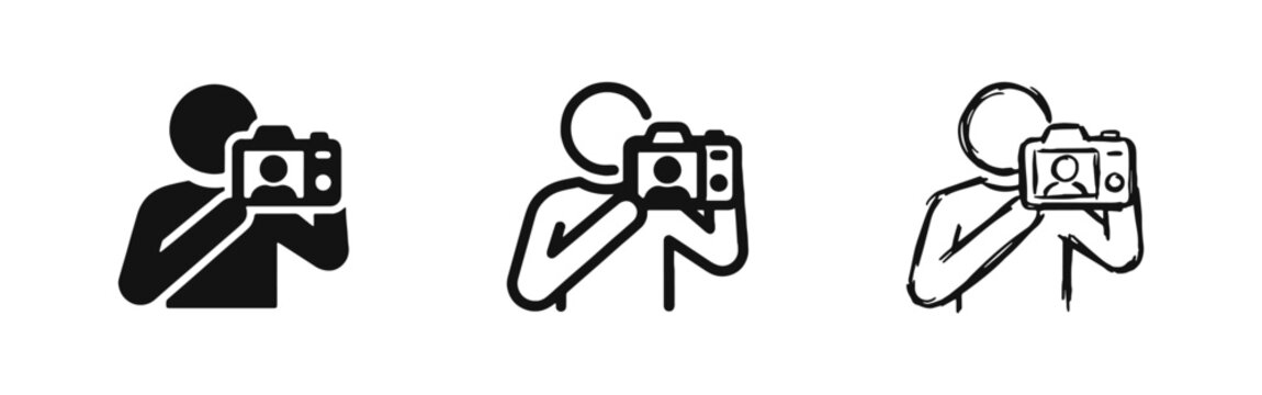Photographer Taking Photo Icon Set with Digital Camera