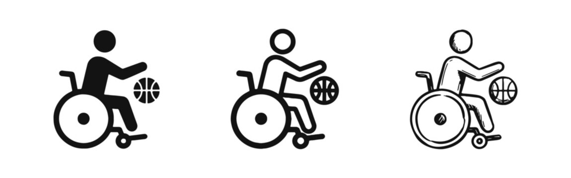 Wheelchair Basketball Icon Set - Paralympic Sports and Disability Inclusion Symbol