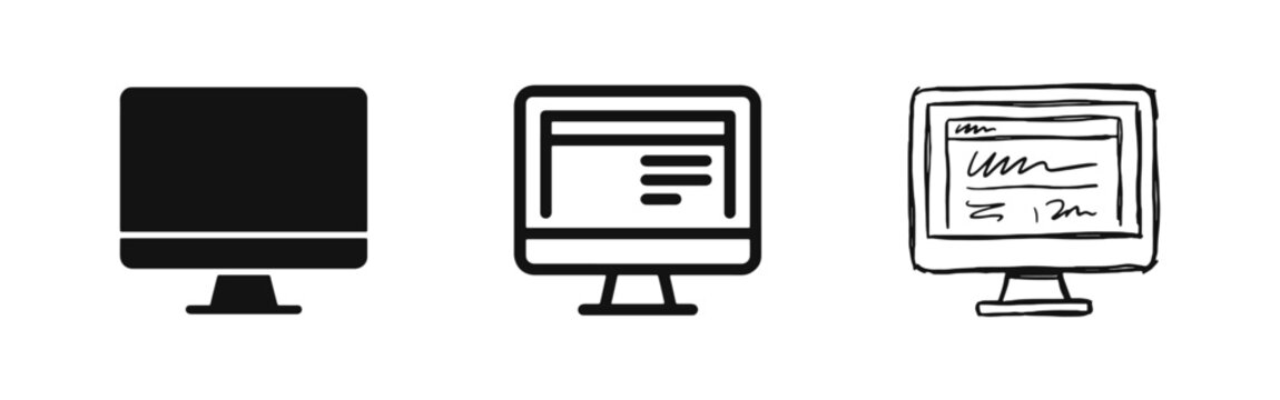 Computer Monitor and Web Browser Interface Icon Set